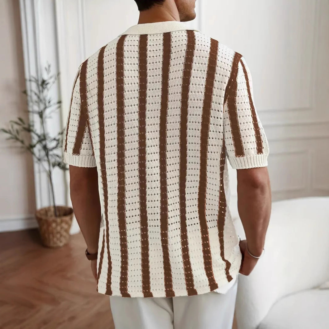 Polo da uomo in maglia traforata – Righe verticali maniche corte