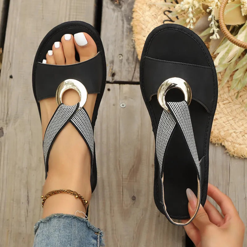 Damen-Keilsandalen mit Jutesohle – Übergrößen mit elastischem Riemen