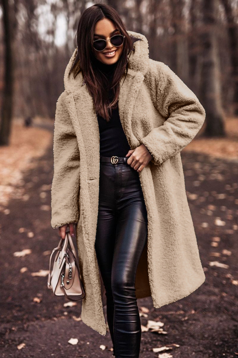 Claire Mode | Damen langer Mantel aus Teddy-Kunstpelz