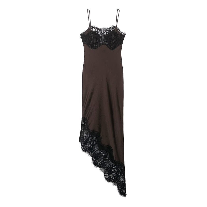 Asymmetrisches Damenkleid aus Spitze und Satin – Elegantes Unisex-Design
