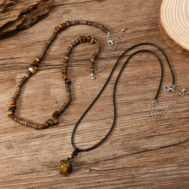 Collier Homme en Perles de Bois avec Pendentif Turquoise – Double Rang