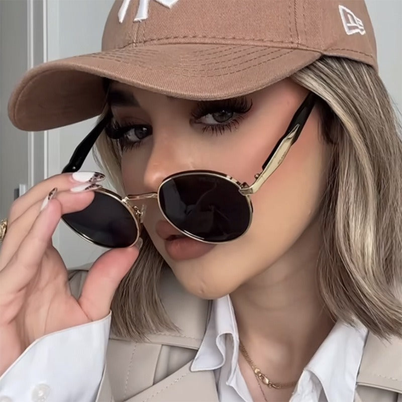 Runde Damen-Sonnenbrille – Metallgestell UV-Schutz