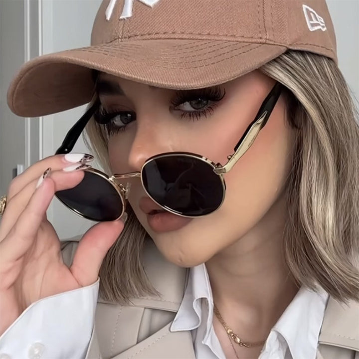 Runde Damen-Sonnenbrille – Metallgestell UV-Schutz