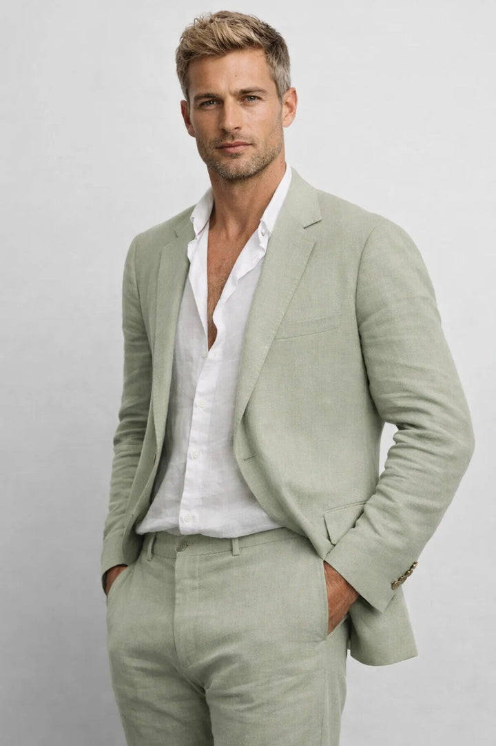 Men's Two-Piece Linen Suit – Tailored Jacket and Coordinated Pants