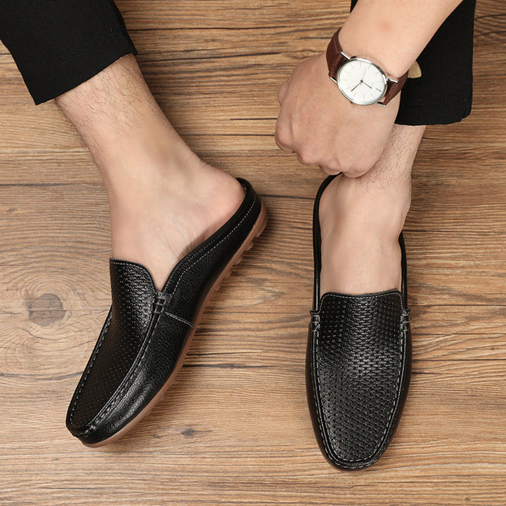 Mocassini mule uomo slip-on in pelle testurizzata – Retro aperto traforato
