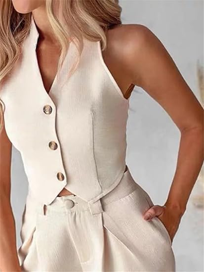 Women's Set Sleeveless Vest and Straight Pants – Two-Piece Suit