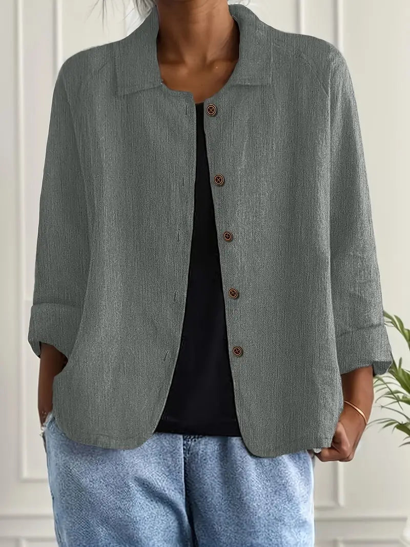 Lightweight Women's Cardigan Shirt – Classic Collar, Relaxed Fit