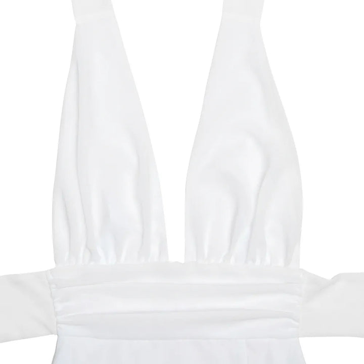Langes Damenkleid mit Neckholder – Tiefer Ausschnitt, Hohe Taille und Seitenschlitz