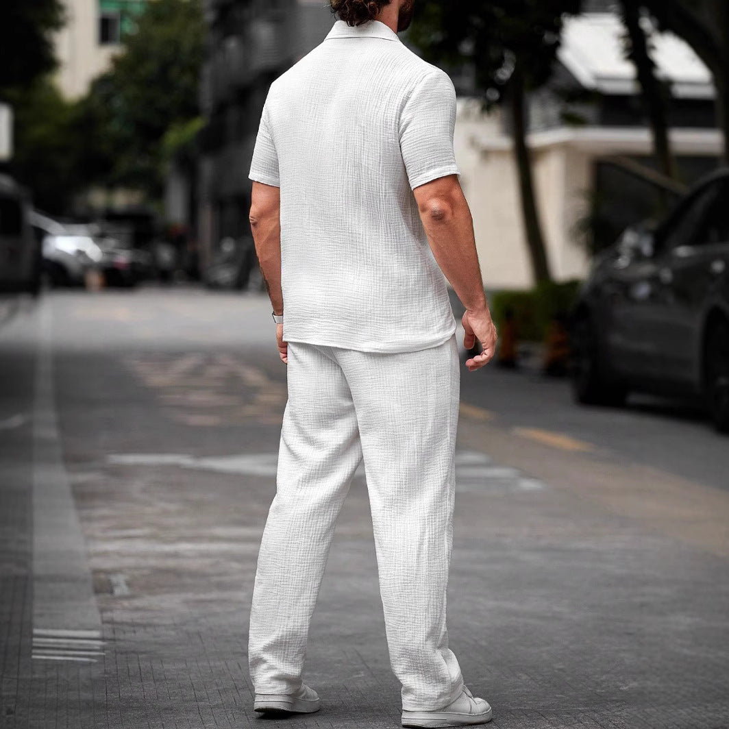 Men's Two-Piece Set – Short Sleeve Shirt and Straight Pants