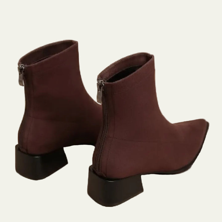 Bottines Femme à Bout Pointu – Talon Bloc Bas et Fermeture Éclair