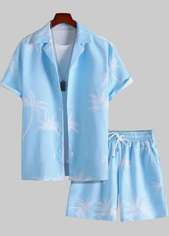 Men's Two-Piece Set – Palm Tree Print Shirt and Shorts