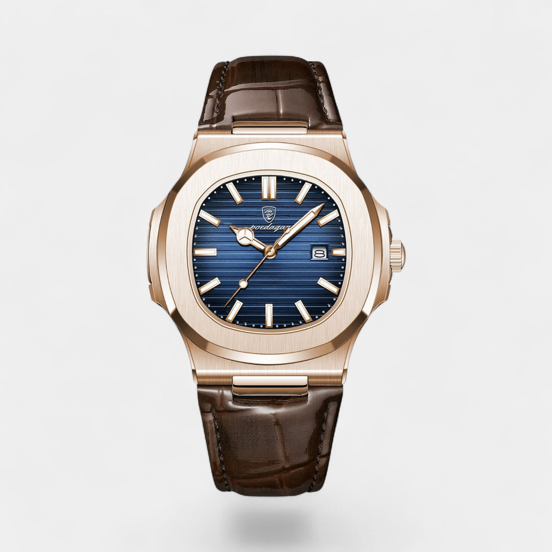 Herrenuhr mit Lederarmband – Leuchtendes und wasserdichtes Quarzwerk 40 mm