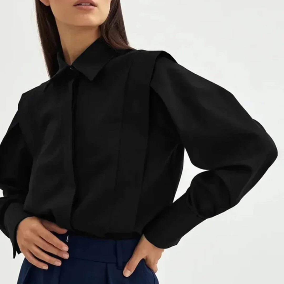 Camicia Donna a Maniche Lunghe – Pieghe sulle Spalle e Polsini Larghi