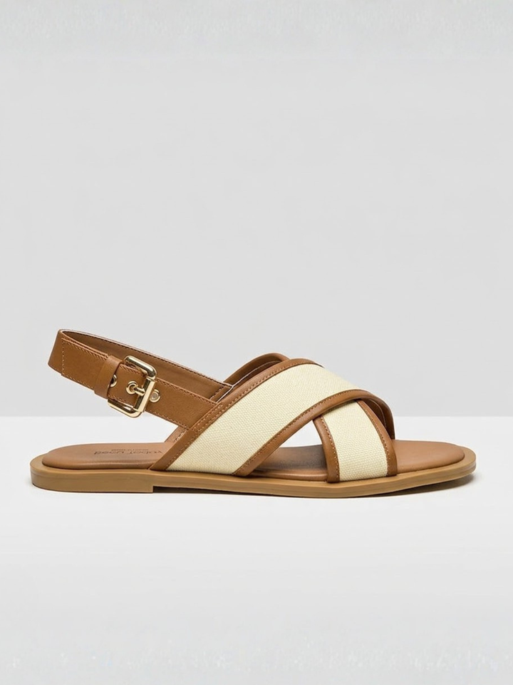 Women's Flat Canvas Sandals – Back Strap with Buckle & Vegan Leather Trim