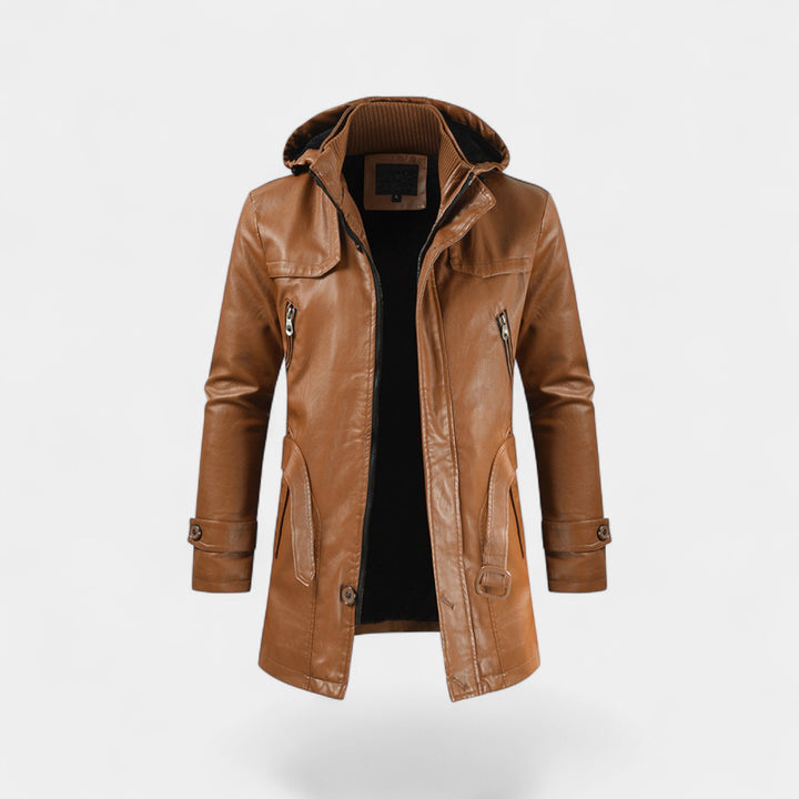 Claire Mode | Herrenledermantel – Mittellanger Trenchcoat im modernen Schnitt