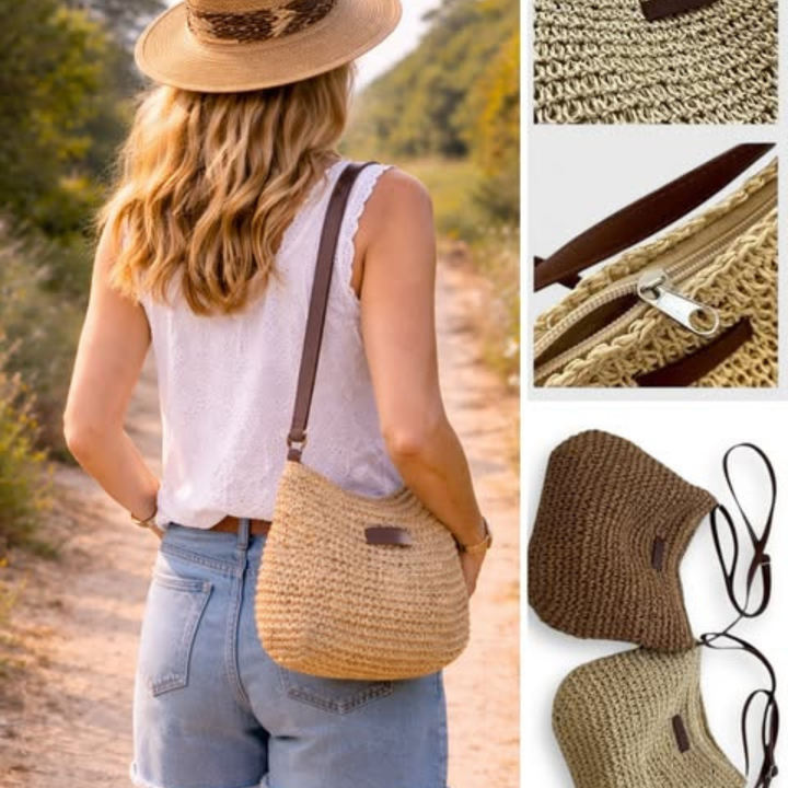 Woven Straw Shoulder Bag for Women – Can Be Worn on Shoulder or Crossbody