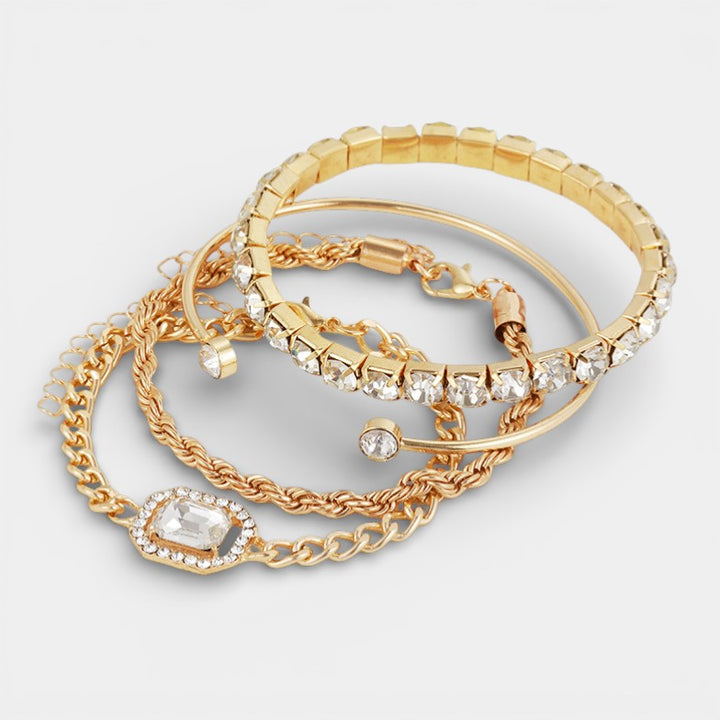 Set di Braccialetti Cristallo Donna – Design Sovrapposto 4 Pezzi