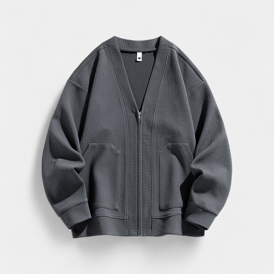 Herren-Cardigan aus strukturierter Strickware – Reißverschluss, lässige Passform