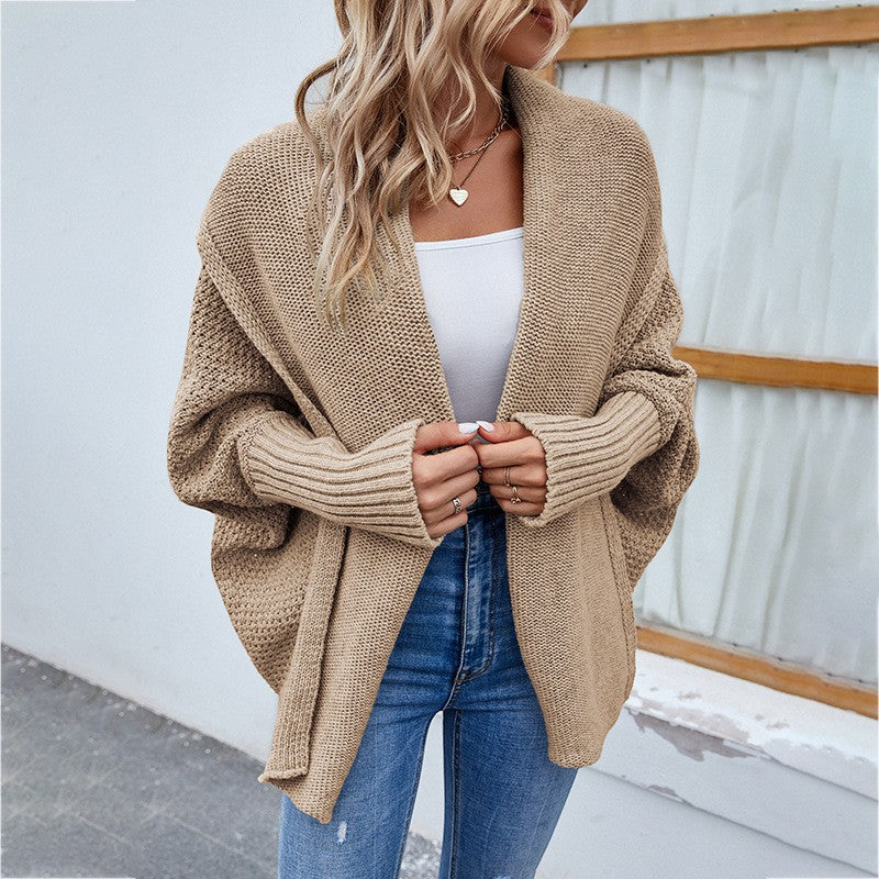 Damen-Cardigan aus offenem Strick – Weite, drapierte Passform