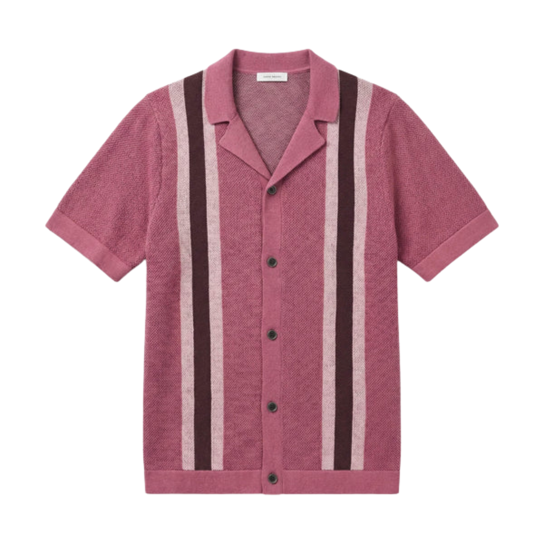 Polo Homme en Maille Ajourée – Rayures Verticales Style Vintage