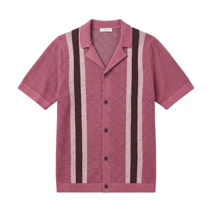 Polo Homme en Maille Ajourée – Rayures Verticales Style Vintage