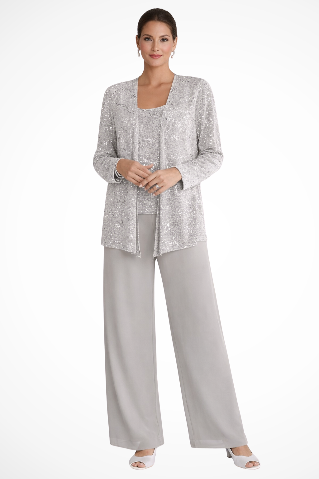Completo Donna Tre Pezzi con Paillettes e Pizzo – Pantaloni Larghi