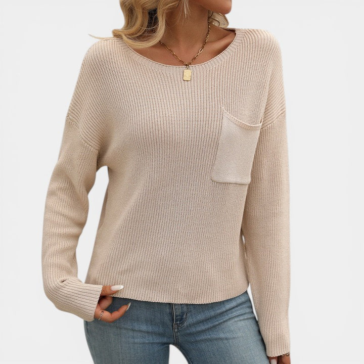 Damen Pullover mit Rundhalsausschnitt – Lässiger Schnitt mit Brusttasche | Gerippter Strick