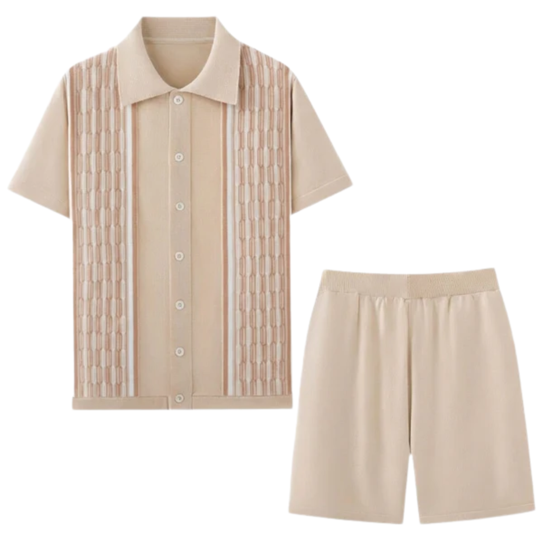 Men's Two-Piece Knit Set – Geometric Texture Casual Fit