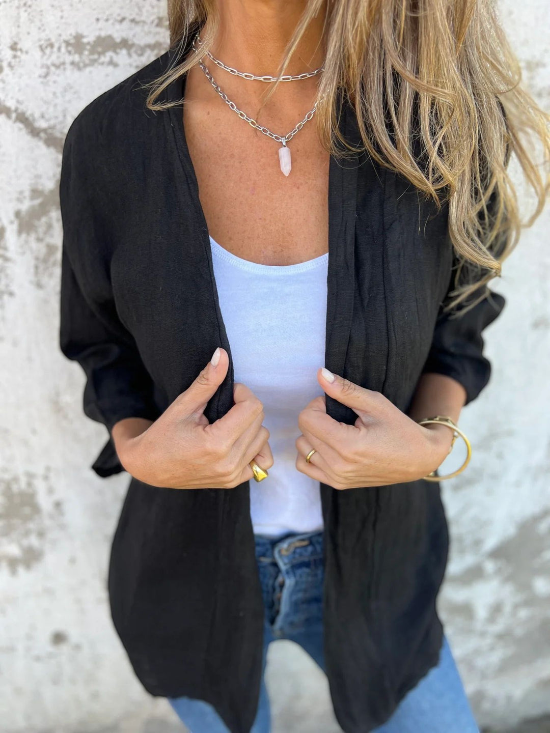 Damen Cardigan aus leichtem Stoff – Offener Cardigan, weiter Schnitt