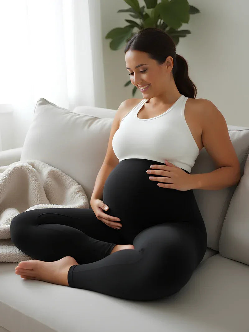 Umstandsleggings für Damen mit hoher Taille – Bauchstützendes Bandeau, knöchellang