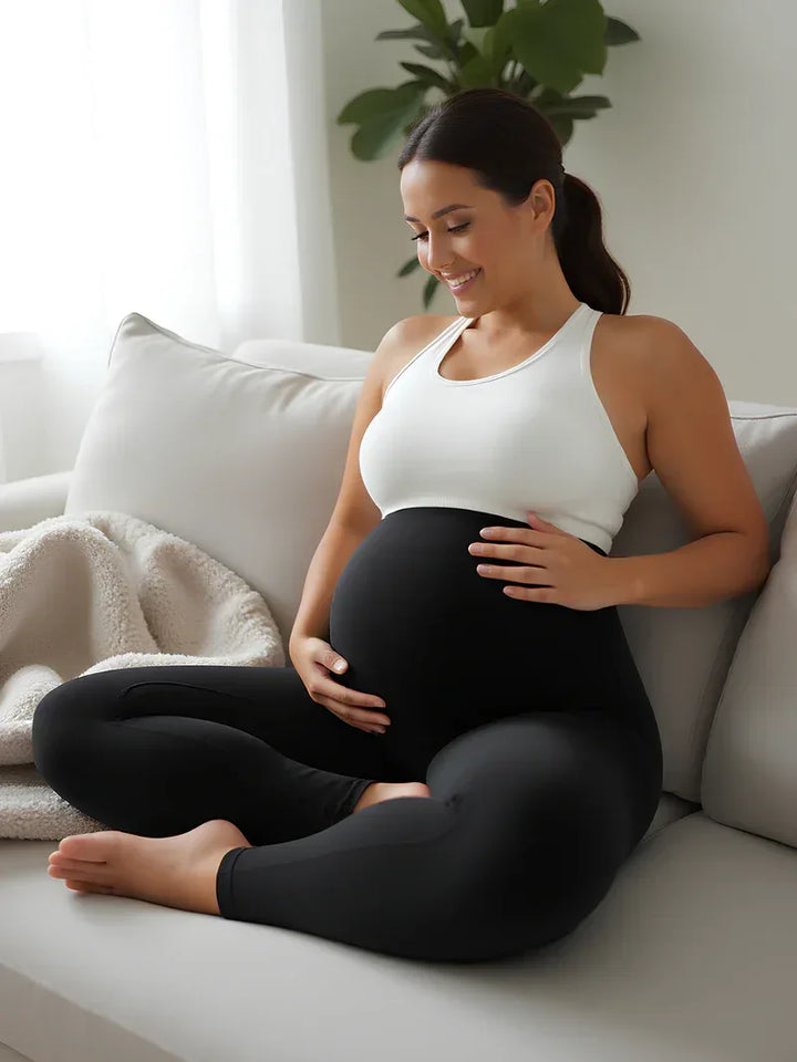 Umstandsleggings für Damen mit hoher Taille – Bauchstützendes Bandeau, knöchellang