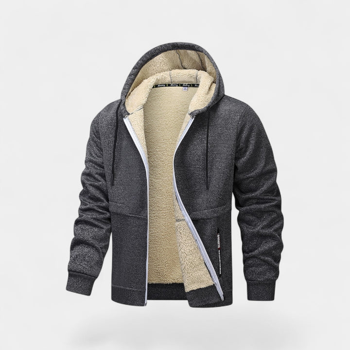 Herren Sherpa-Fleece-Cardigan mit Kapuze und Reißverschluss – Relaxed Fit