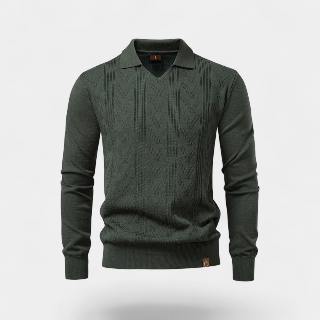 Polo uomo in maglia jacquard collo a V – Trecce classiche