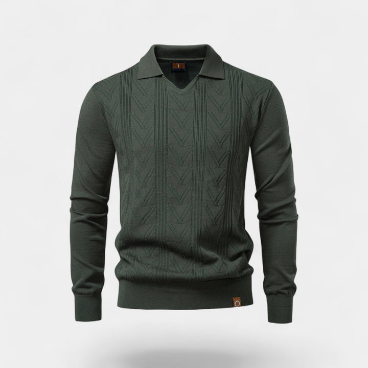 Polo uomo in maglia jacquard collo a V – Trecce classiche