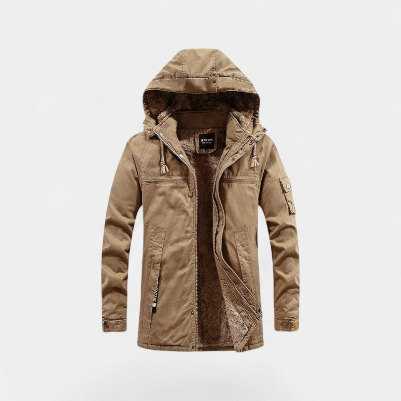 Herren Parka aus Baumwolle mit Kapuze – verwaschene Jacke mit Revers