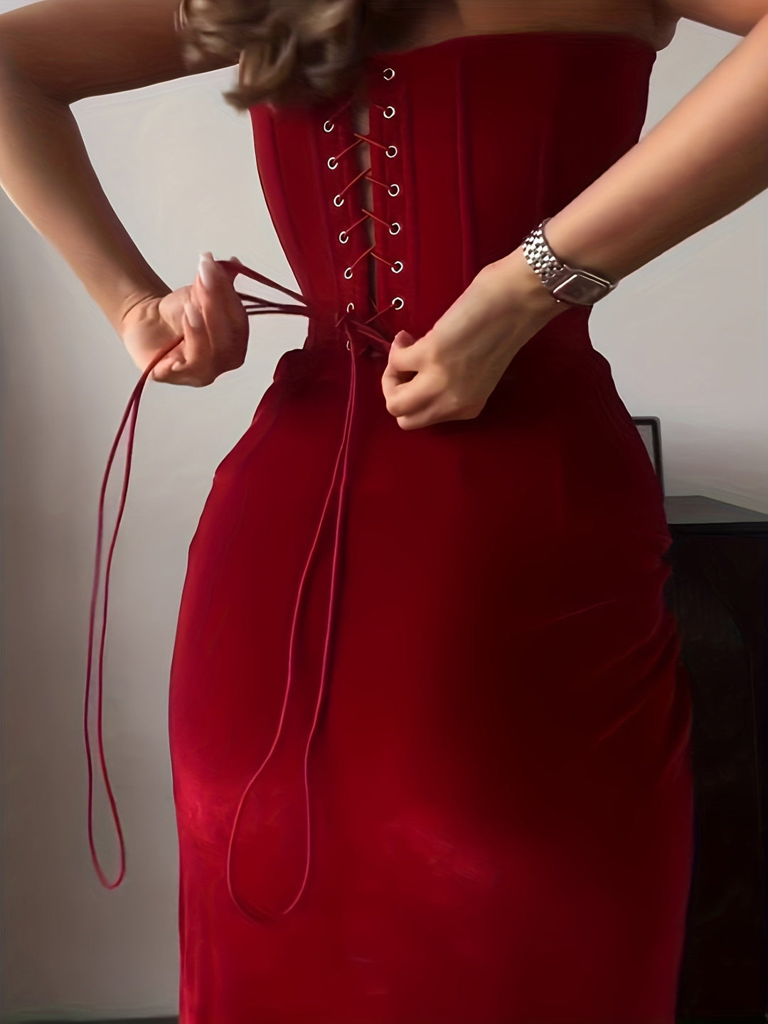 Abito lungo da donna in velluto – Corsetto bustier con lacci