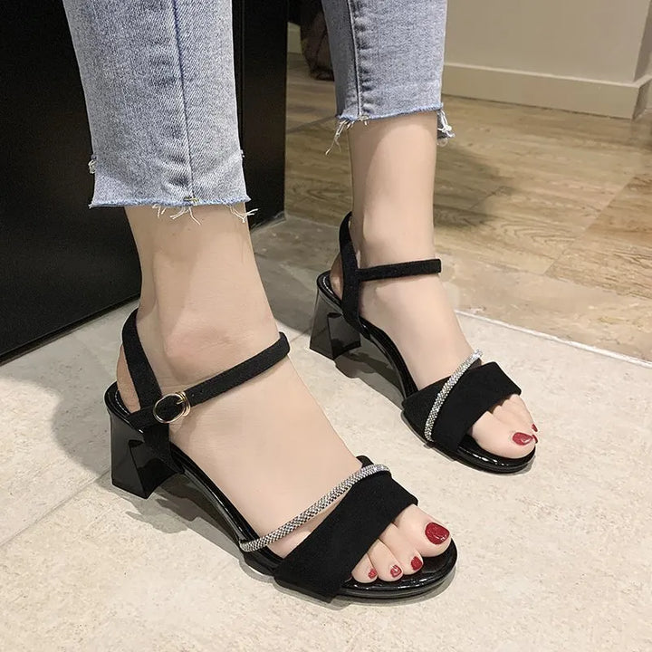Sandali con Tacco Donna Cinghie Larghe Strass – Punta Aperta Elegante