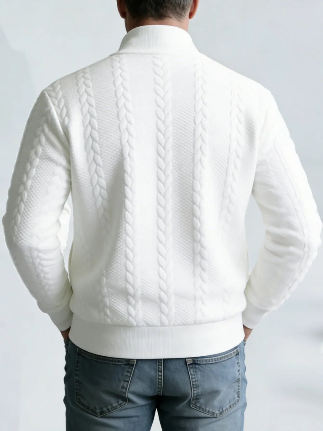 Herren-Jacquardjacke mit Stehkragen – strukturierter Reißverschlussstil