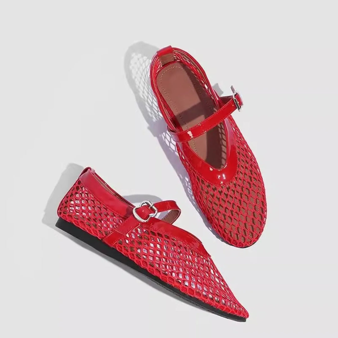 Women's Breathable Mesh Ballet Flats – Round Toe and Flat Buckle Strap