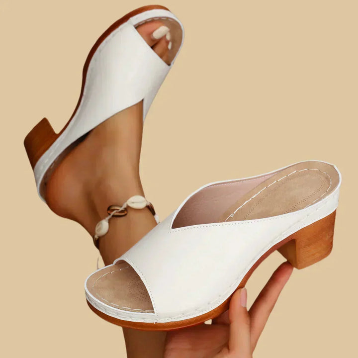 Sandali mule con tacco da donna – Aperte sul retro facile da infilare