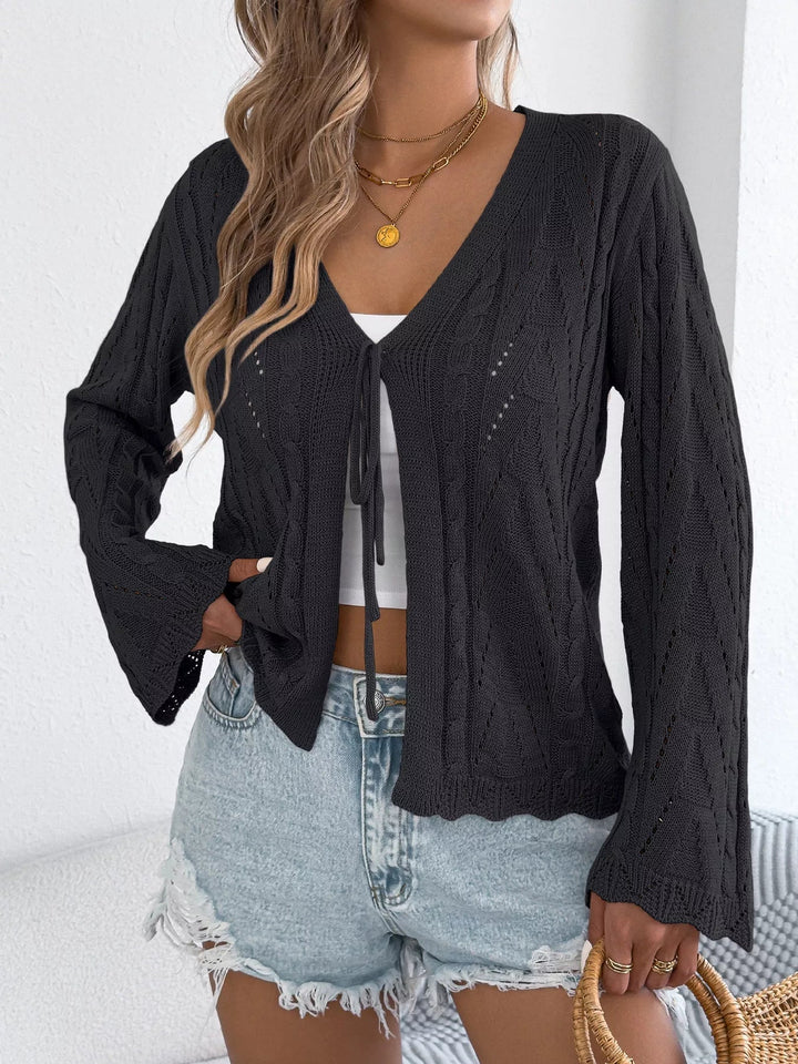Cardigan in maglia da donna – Maniche svasate laccio frontale traforato