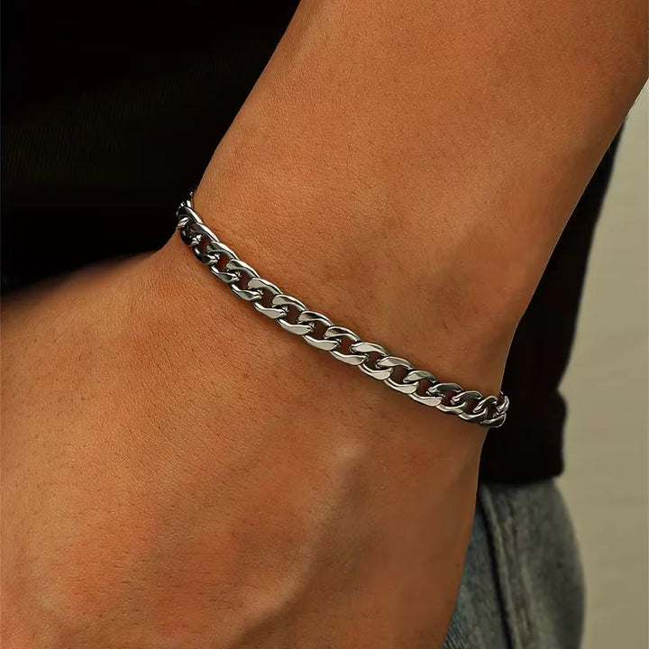 Bracelet Homme Maille Cubaine – Acier Titane Poli Électrodéposé