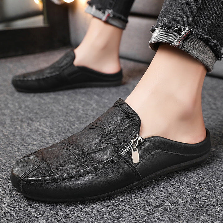 Herren Mokassins Mules aus Strukturiertem Leder – Geprägter Slip-On mit Reißverschluss