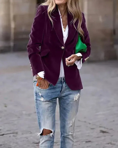 Damenblazer mit Samteffekt – Eleganter Slim-Fit-Schnitt