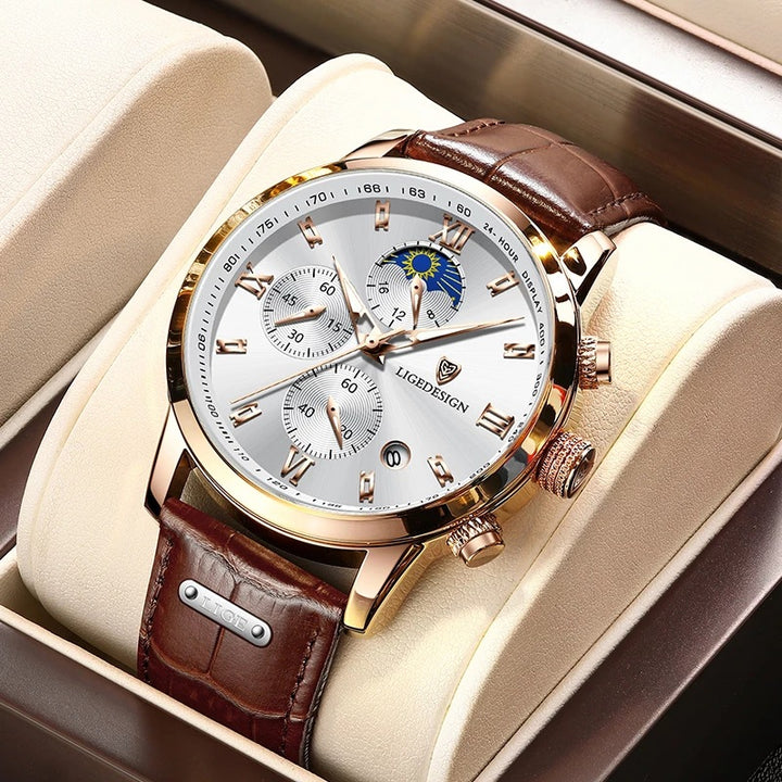 Men's Multifunction Quartz Watch – 42mm Dial Waterproof