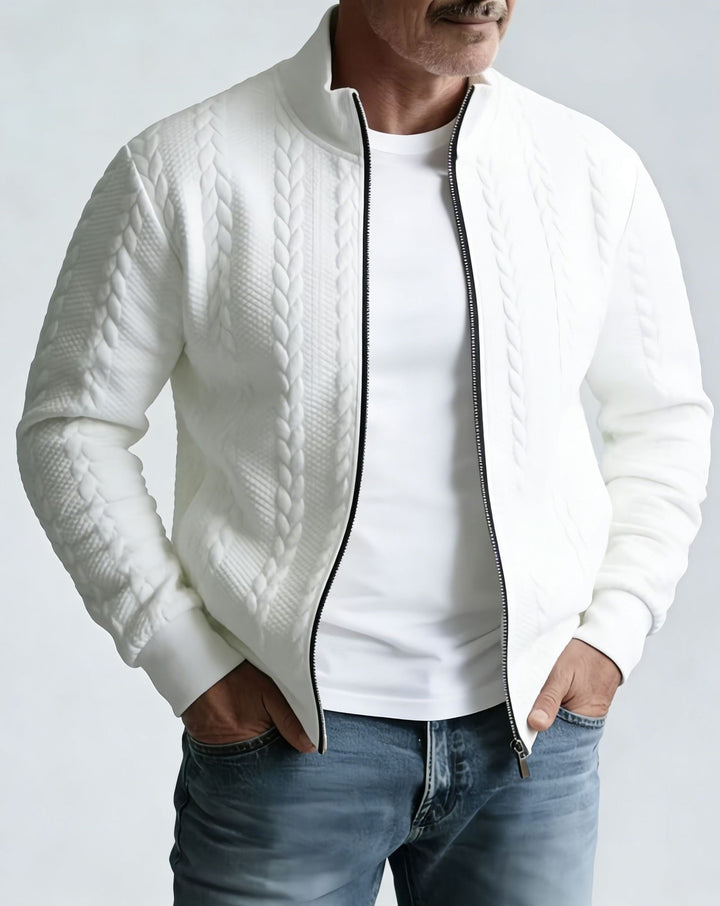 Herren-Jacquardjacke mit Stehkragen – strukturierter Reißverschlussstil