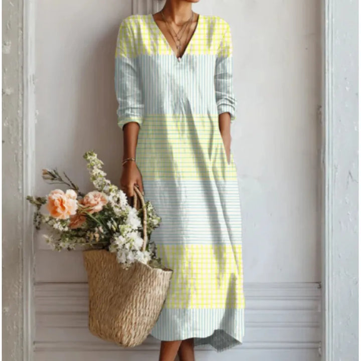 Damen-Leinenkleid mit langen Ärmeln – Lässiger Midischnitt