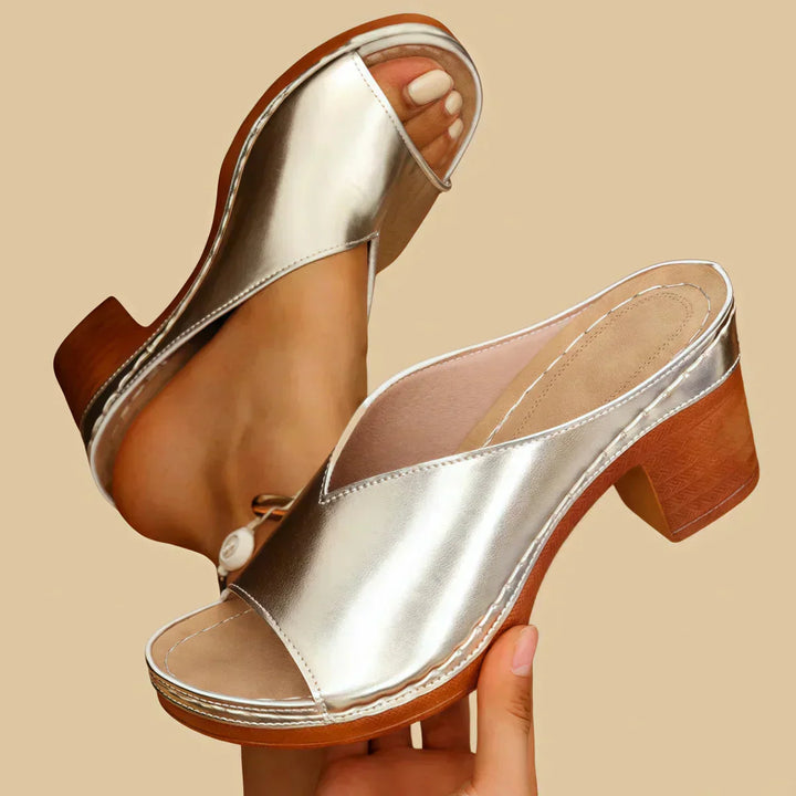 Sandali mule con tacco da donna – Aperte sul retro facile da infilare