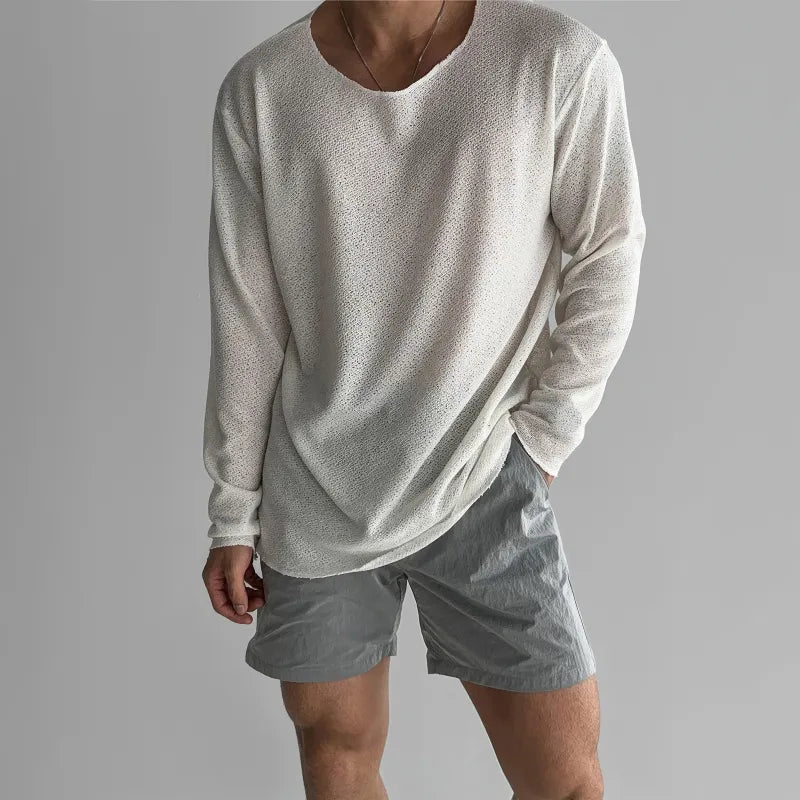 Langarm-T-Shirt für Herren aus feinem Strick – lockere gerade Passform