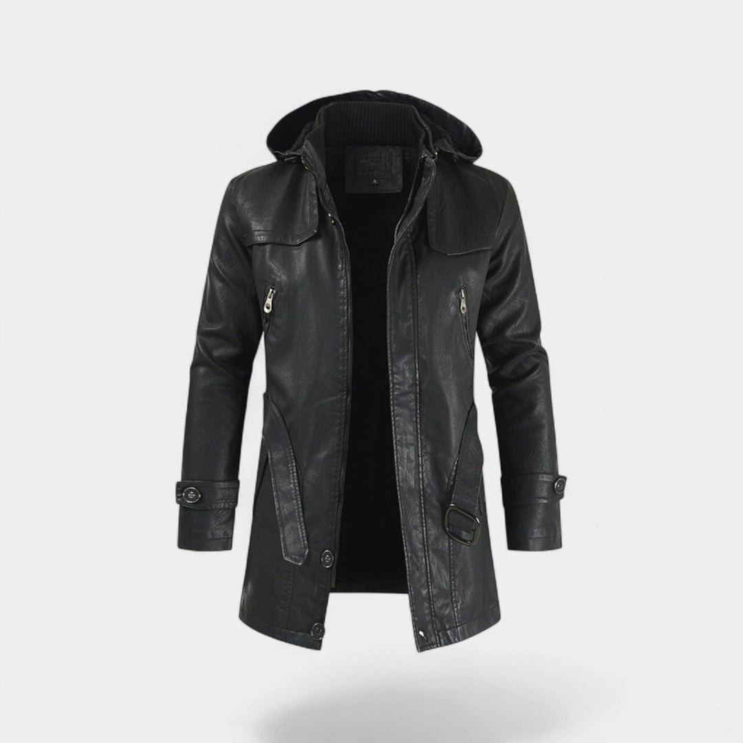 Claire Mode | Herrenledermantel – Mittellanger Trenchcoat im modernen Schnitt